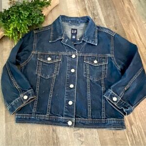 GAP Vintage Blue Box Logo Dark Wash Jean Jacket, Kids Medium, Made in Hong Kong